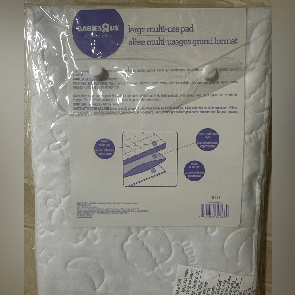 BabiesRUs White Quilted Large Multi-Use Mattress Pad